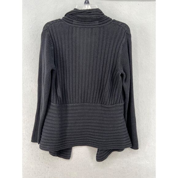 Chicos‎ Cardigan Womens Sz 1 Small Black Open Front Long Sleeve Collar Knit - Picture 8 of 10